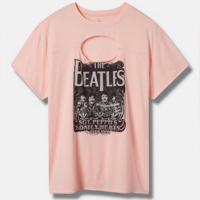 New Torrid 0x The Beatles Classic Fit Cotton Keyhole Tee-Pink Size 0x/L/12 Nwt